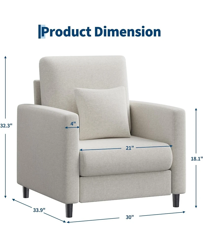 gaomon Sofa Accent Chair, 33" Upholstered Reading Sofa Chairs for Small Spaces,Mid Century Arm Chair, Solid Wood Frame, Tool-Free Assembly