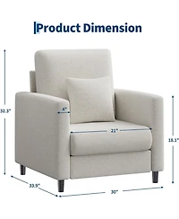 gaomon Sofa Accent Chair, 33" Upholstered Reading Sofa Chairs for Small Spaces,Mid Century Arm Chair, Solid Wood Frame, Tool-Free Assembly