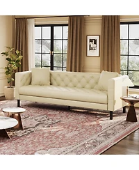 gaomon 81" Leather Couch, Handmade Button Tufted 3 Seater Sofa, Chesterfield Sofa with Deep Seat and 2 Pillows