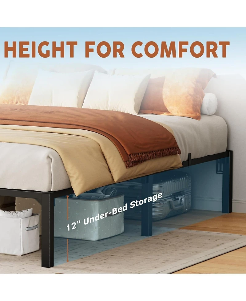gaomon Bed Frame, 14" High Platform Bed Frame, Heavy Duty Steel Slat Support King Size with Storage Space, Support Up to 800 Lbs