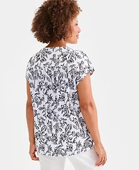 Style & Co Women's Printed Short-Sleeve Mixed-Media Tee, Macy's Exclusive