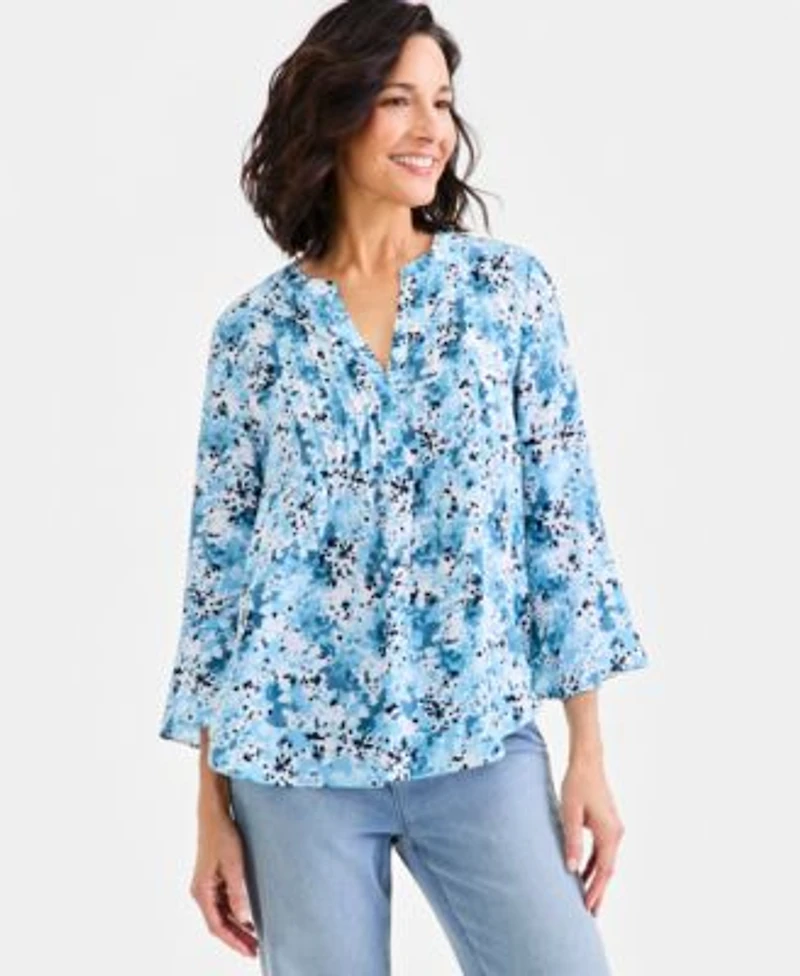 Style Co Womens Printed Ruffle Sleeve Top Macys Exclusive