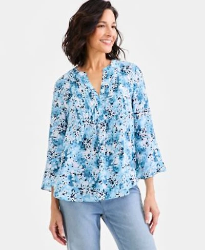 Style Co Womens Printed Ruffle Sleeve Top Macys Exclusive