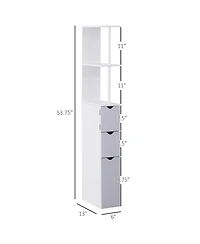 Rainsken Narrow Side Bathroom Storage Cabinet, 54" Tall Freestanding Linen Tower with 2-Tier Shelf and Drawers for Small Spaces