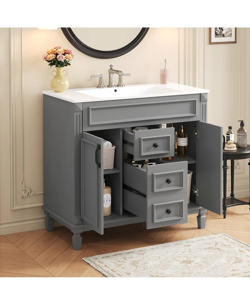 Sillysis Bathroom Vanity with Sink, Solid Wood Cabinet, Soft Close Doors and