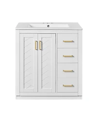 Sillysis 30" Bathroom Vanity with Ceramic Sink, 3 Drawers & Soft Close Doors, Solid Wood Cabinet for Ample Storage