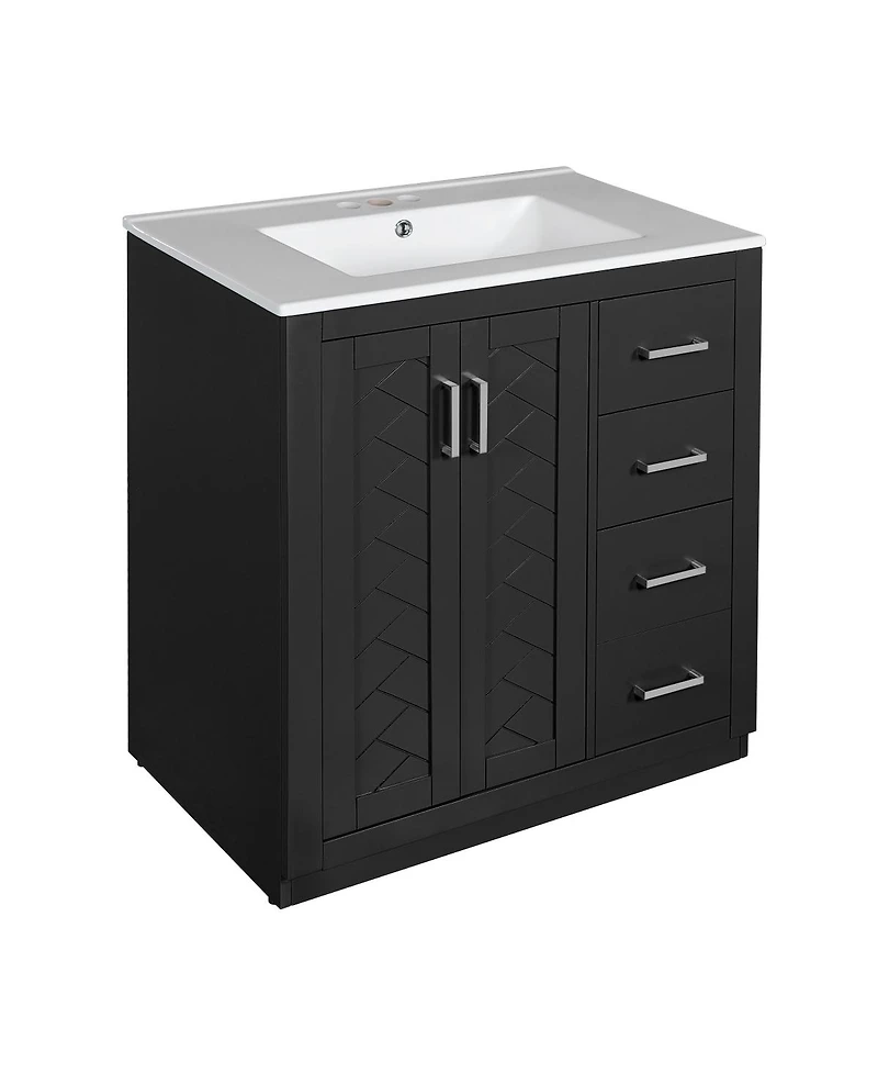 Sillysis 30" Bathroom Vanity with Ceramic Sink, 3 Drawers & Soft Close Doors, Solid Wood Cabinet for Ample Storage