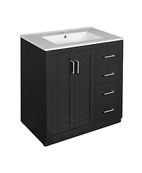 Sillysis 30" Bathroom Vanity with Ceramic Sink, 3 Drawers & Soft Close Doors, Solid Wood Cabinet for Ample Storage