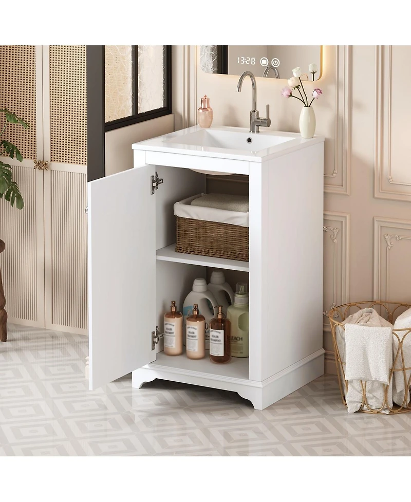 Sillysis 20" Bathroom Vanity with Ceramic Sink, Modern Solid Wood & Mdf Cabinet, Soft-Close Door for Small Spaces