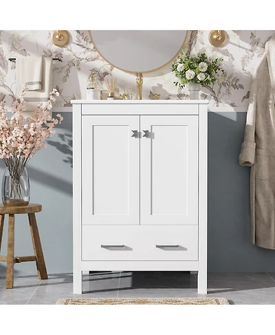 Sillysis 24" Bathroom Vanity with Sink, Solid Wood Frame, Soft Close Doors & Ample Storage for Small Spaces
