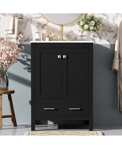 Sillysis 24" Bathroom Vanity with Sink, Solid Wood Frame, Soft Close Doors & Ample Storage for Small Spaces