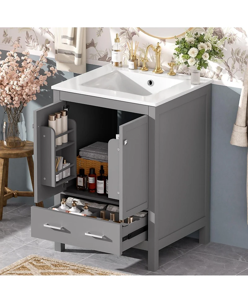Sillysis 24" Bathroom Vanity with Sink, Solid Wood Frame, Soft Close Doors & Ample Storage for Small Spaces