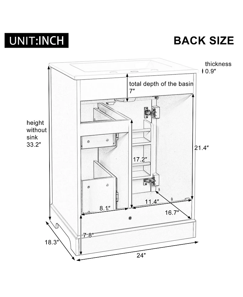 Sillysis 24" Bathroom Vanity with Sink, Compact Modern Design for Small Bathrooms