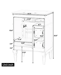 Sillysis 24" Bathroom Vanity with Sink, Solid Wood Cabinet Flip Drawer and Adjustable Shelf, Freestanding Modern Storage for Small Spaces