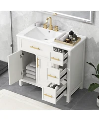 Sillysis 36" Bathroom Vanity with Left Ceramic Sink, Solid Wood & Mdf Cabinet, Ample Storage Drawers, Modern Freestanding