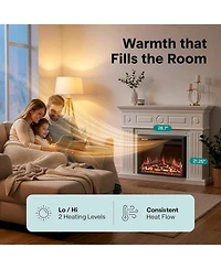 SereneLife Electric Fireplace Heater with Led Flame, Smart Wi Fi Control, Thermostat, Recessed or Wall Mounted Design