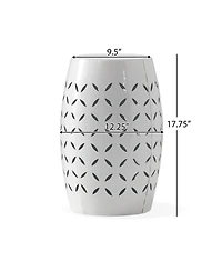 Streamdale Furniture Sculptural Barrel Side Table with Laser-Cut Floral Motifs