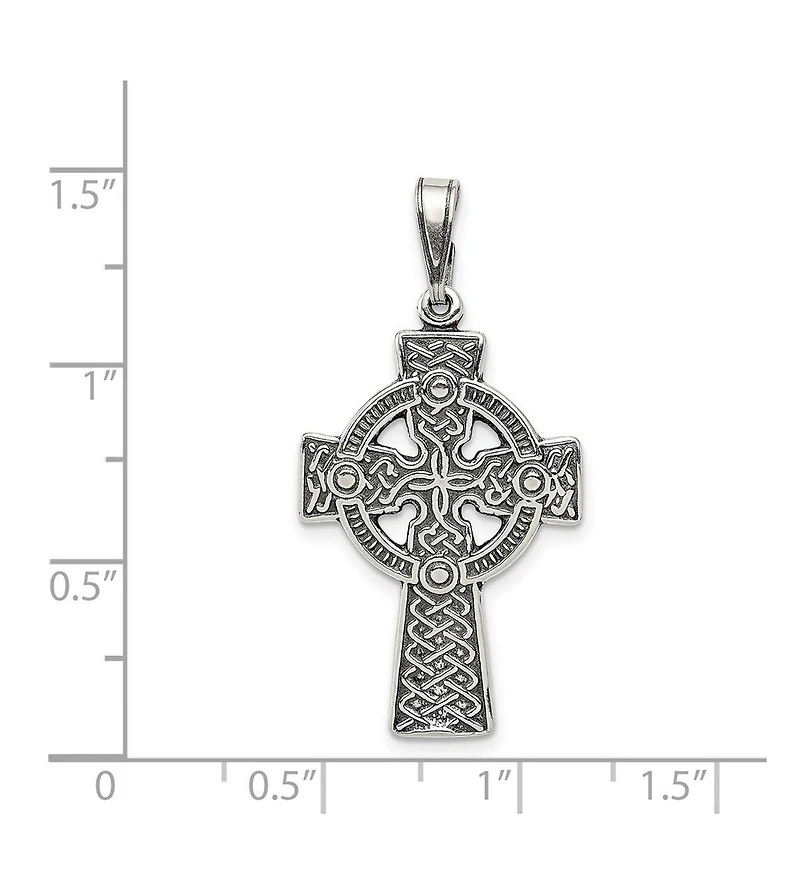 Curata Jewelry 925 Sterling Silver 18 Inch Large Oxidized Irish Claddagh Celtic Trinity Knot Religious Faith Cross Necklace 36x19mm Pendant Necklace