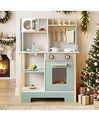 Slickblue Pretend Play Wooden Kitchen with Chalkboard Birthday Gift for Kids