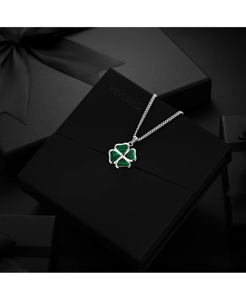 Vincero Men's Clover Pendant – Malachite 21" Chain