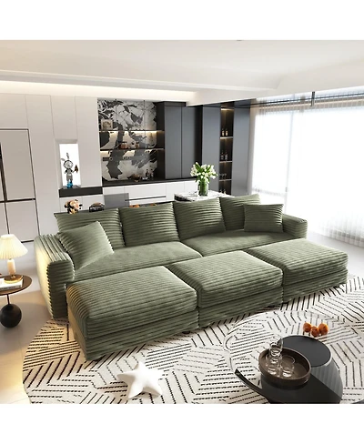 Streamdale Furniture 102" Plush Corduroy 4-Seat Sofa with Movable Ottoman