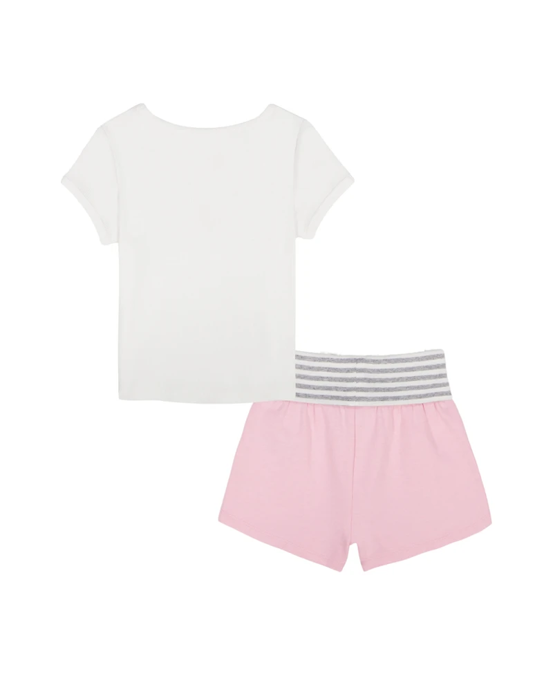 Calvin Klein Girls' 2T-6X Ribbed Logo T-Shirt and Fold-Over Waist Shorts, 2-Piece Set