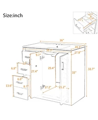 Sillysis 36" Bathroom Vanity with Ceramic Sink, Solid Wood Frame, Soft Close Drawers & Ample Storage for Modern Homes
