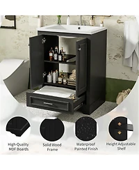 Sillysis 24" Bathroom Vanity with Ceramic Sink, Modern Freestanding Cabinet Drawer & Soft Closing Doors, Solid Wood Mdf Storage