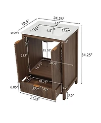 Sillysis 24" Bathroom Vanity with Ceramic Sink, Modern Solid Wood Cabinet & Textured Door for Small Spaces