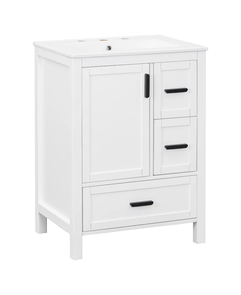 Sillysis 24" Modern Bathroom Vanity with Ceramic Sink, Soft Close Cabinet & Ample Storage for Small Spaces