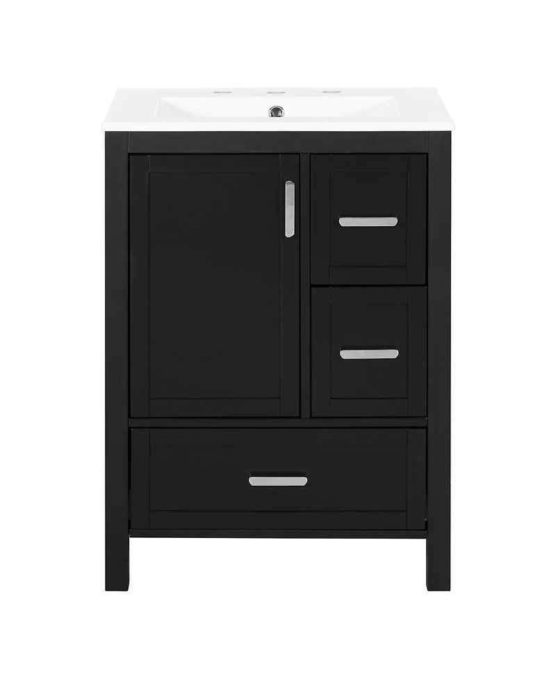 Sillysis 24" Modern Bathroom Vanity with Ceramic Sink, Soft Close Cabinet & Ample Storage for Small Spaces