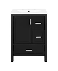 Sillysis 24" Modern Bathroom Vanity with Ceramic Sink, Soft Close Cabinet & Ample Storage for Small Spaces