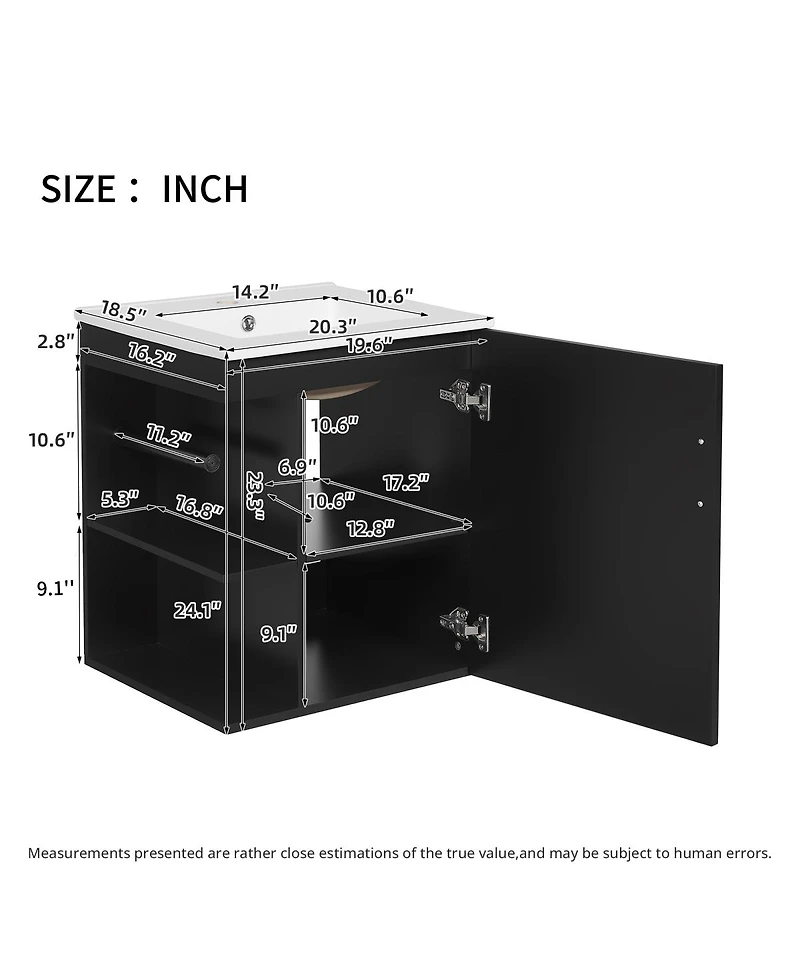 Sillysis 20" Wall Mounted Bathroom Vanity with Sink, Modern Floating Open Shelves for Small Spaces