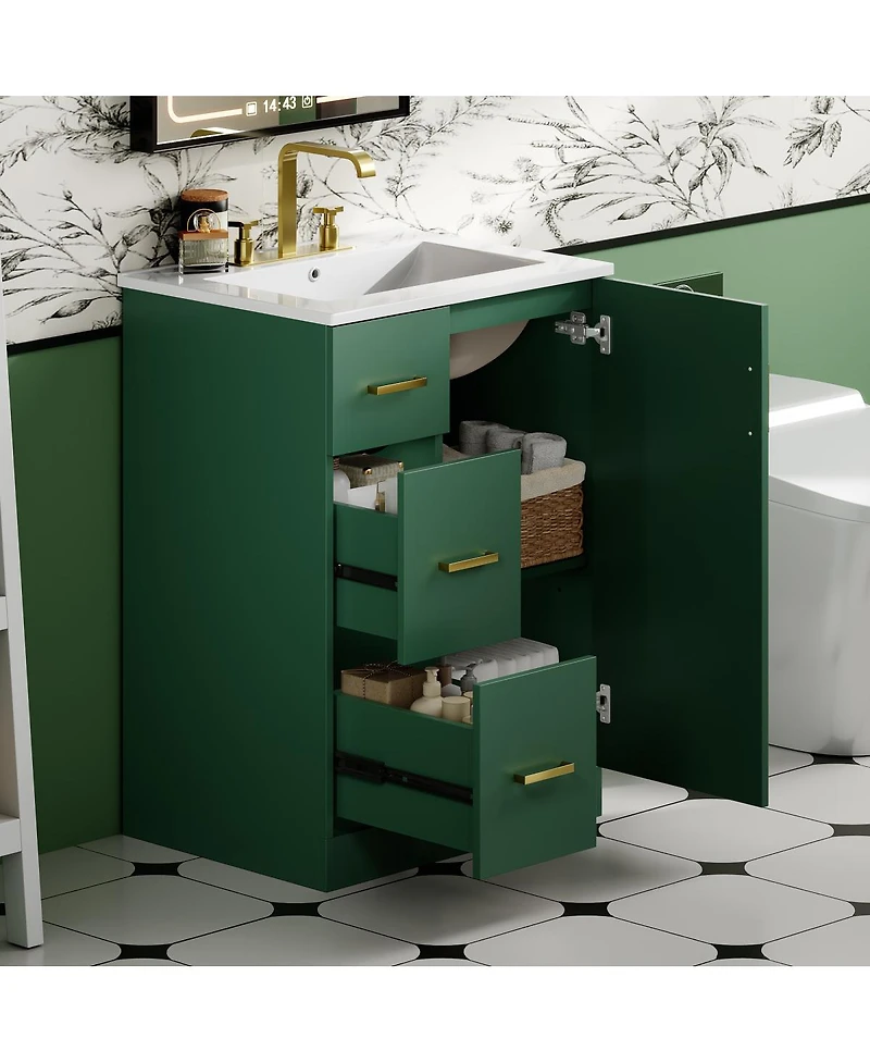 Sillysis 24" Modern Bathroom Vanity with Sink, Small Freestanding 2 Drawers and Soft Close Door