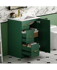 Sillysis 24" Modern Bathroom Vanity with Sink, Small Freestanding 2 Drawers and Soft Close Door