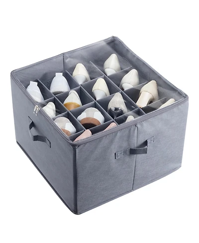 Rainsken 16 Compartments Underbed Shoe Box, Shoe Storage Organizer with Adjustable Dividers, Clear Window and Reinforced Handles for Shoes