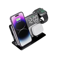 Artudatech 6-in-1 Wireless Charging Station with Clock, Alarm & Temp Display, 15W Fast Charging for iPhone, Apple Watch & AirPods