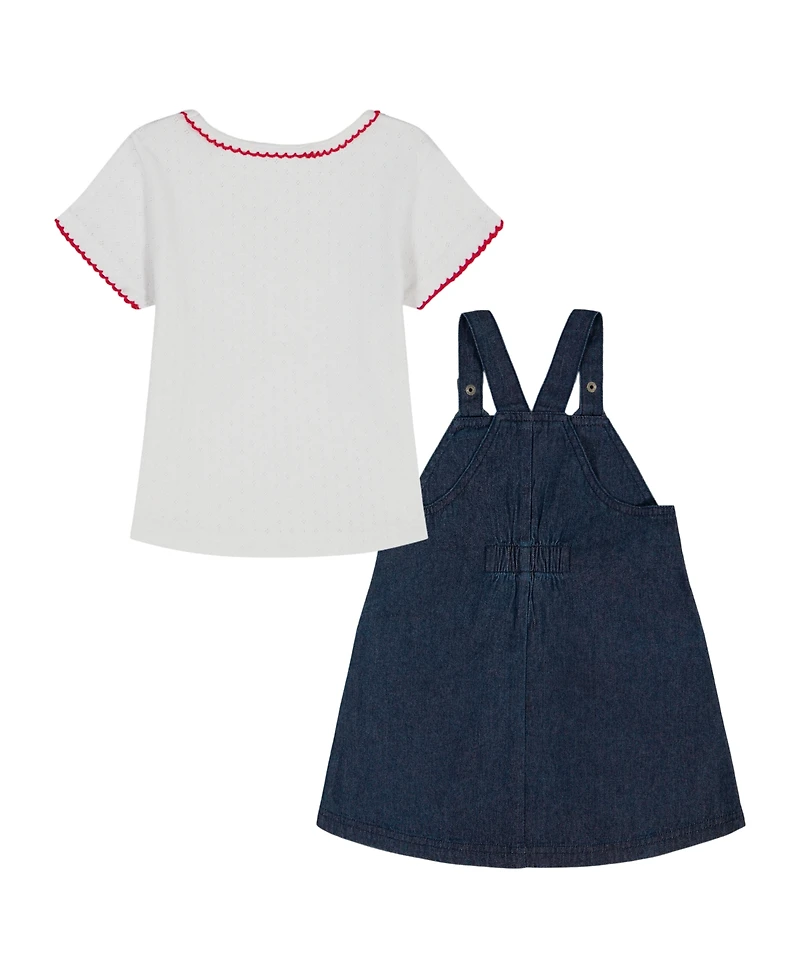 Tommy Hilfiger Girls' 2T-6X Short-Sleeve Pointelle T-Shirt and Denim Skirtall, 2-Piece Set