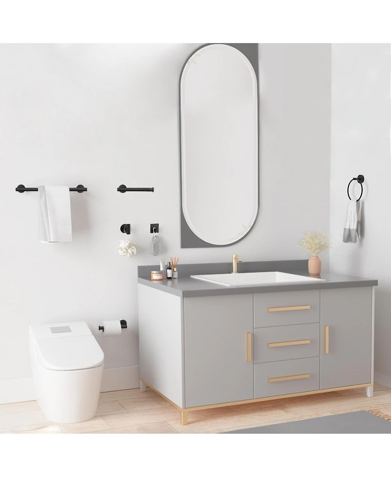 Rainsken 9-Piece Wall-Mounted Bathroom Hardware Accessory Set, Stainless Steel Towel Bar, Towel Ring, Toilet Paper Holder and Robe Hook