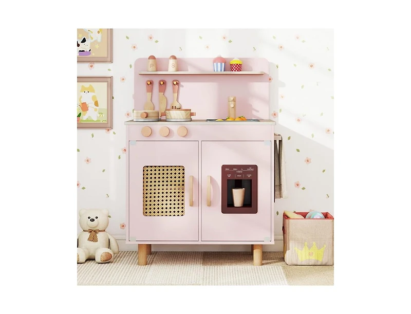 Slickblue Kids Wooden Toy Kitchen Playset with Working Ice Maker