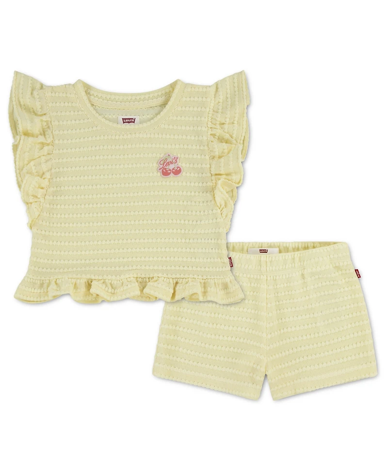 Levi's Toddler Girls' 2T-5T Ruffle Round Neck Top & Shorts, 2-Piece Set