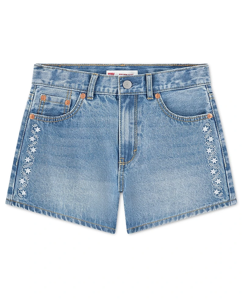 Levi's Girls' 7-16 Embroidered Mini Mom Shorts