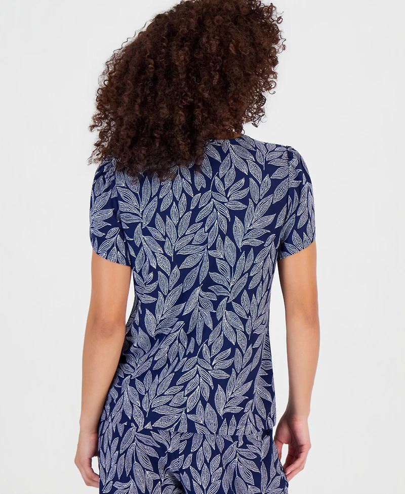 Anne Klein Essentials Petite Printed Tulip-Sleeve Top