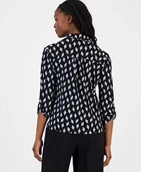 Anne Klein Essentials Petite Printed Collared 3/4-Sleeve Top