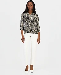 Anne Klein Essentials Petite Printed Collared 3/4-Sleeve Top