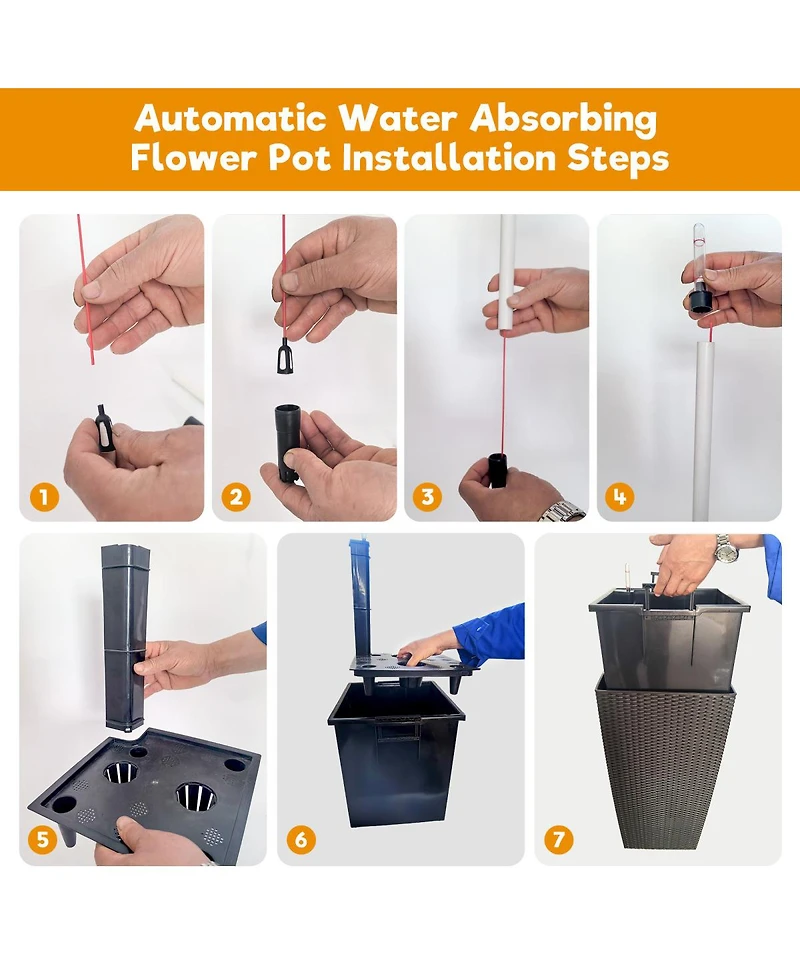 Streamdale Furniture Set of 2 Faux Rattan Tall Planters w/Water Level Monitor