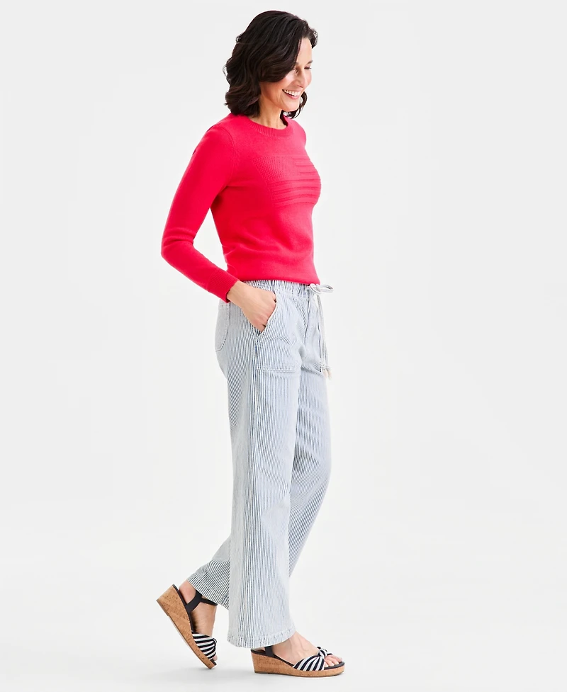 Style & Co Women's Striped High-Rise Pull-On Wide-Leg Jeans, Macy's Exclusive