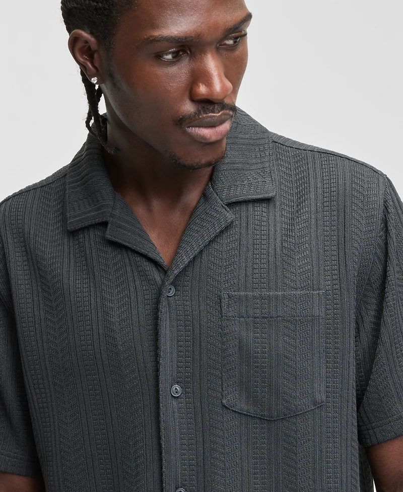 Sun + Stone Men's Textured Chevron Knit Short Sleeve Button-Front Camp Shirt, Created for Macy's
