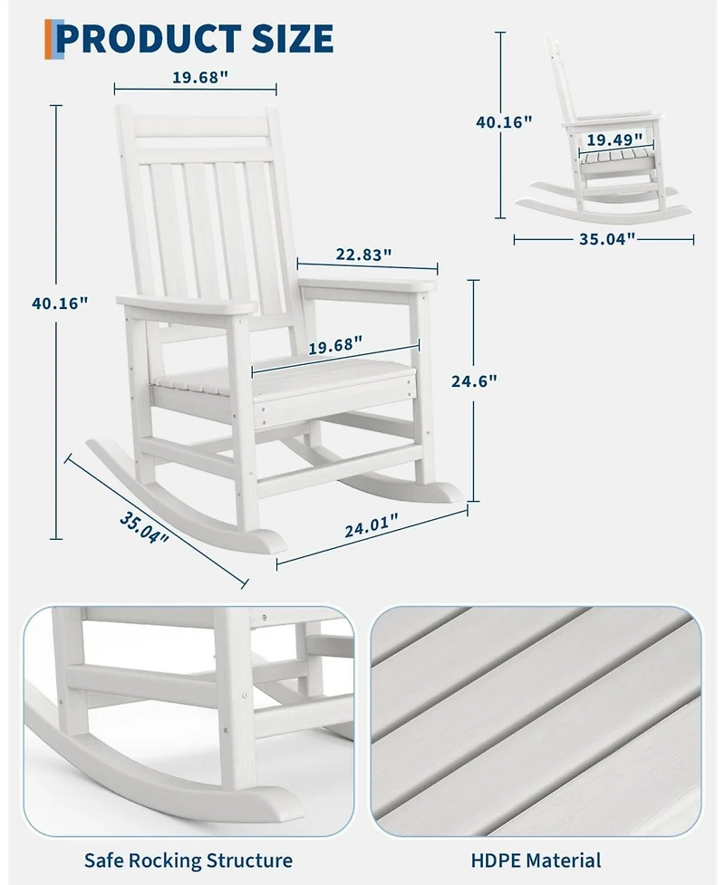 gaomon Poly Lumber Rocking Chair Outdoor - Hdpe High Back Porch Rocker Chairs for Adults