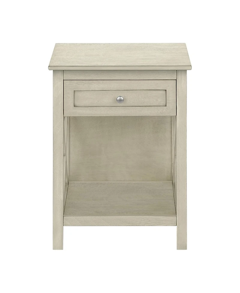 Rainsken Antique Veneer Nightstand, 2-Tier Bedside Table with Drawer and Bottom Shelf, X-Pattern Design for Living Room, Bedroom